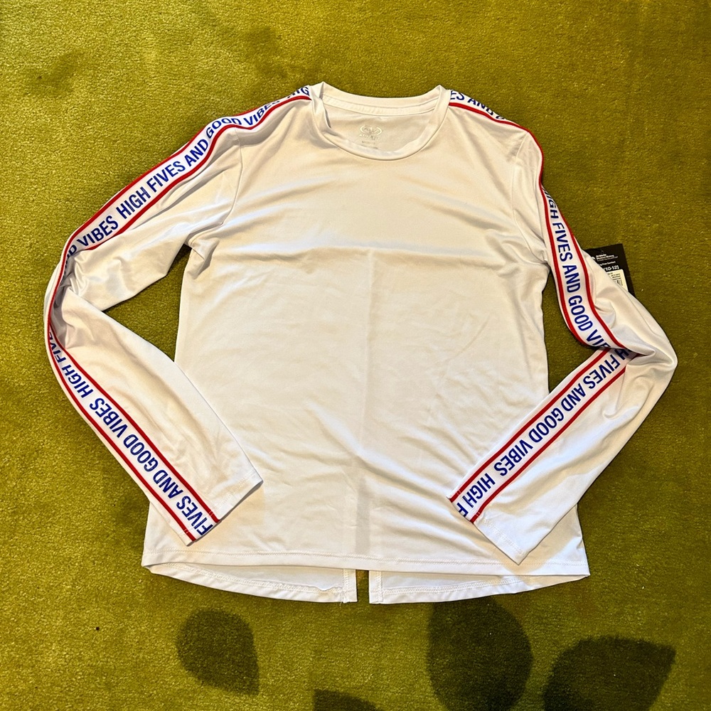 White HIGH FIVES Long Sleeve ACTIVE TEE Shirt~Girl's SIZE LARGE 10-12~New W/Tags